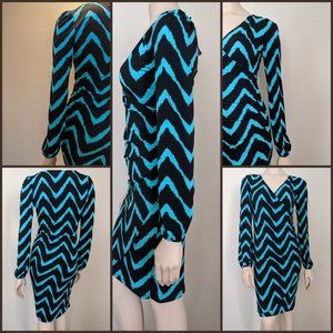 INC Chevron Print Ruched Side Surplice Dress Sz M